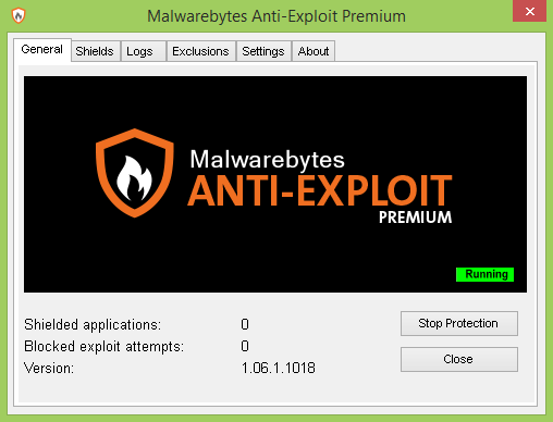Een schermafbeelding van malwarebytes anti-exploit.