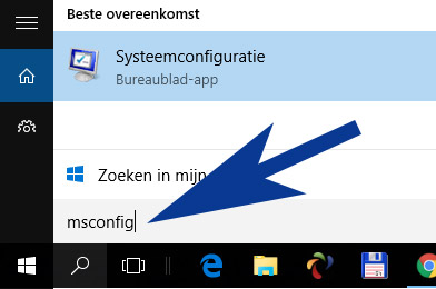 MSconfig opstarten in Windows 10.