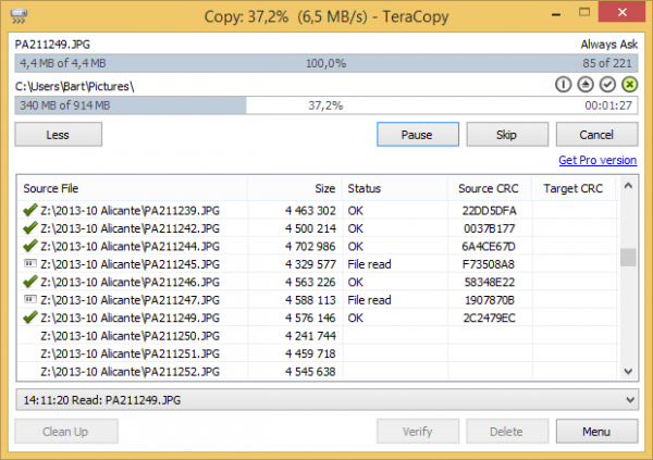 Teracopy is erg handig voor het snel kopieren van grote bestanden.
