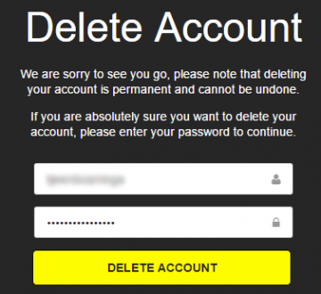 Door op 'Delete account' te klikken verwijder je al accountgegevens op Snapchat.