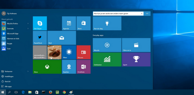 Het bureaublad van Windows 10.