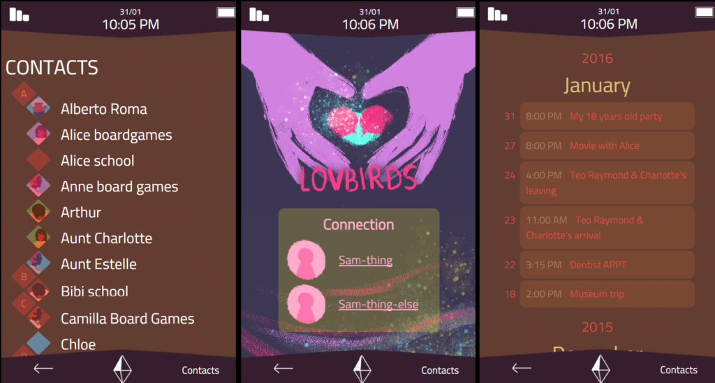 Drie schermafbeeldingen uit de game 'A Normal Lost Phone'.