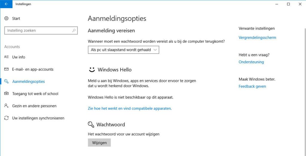 'Aanmeldopties' in Windows 10.