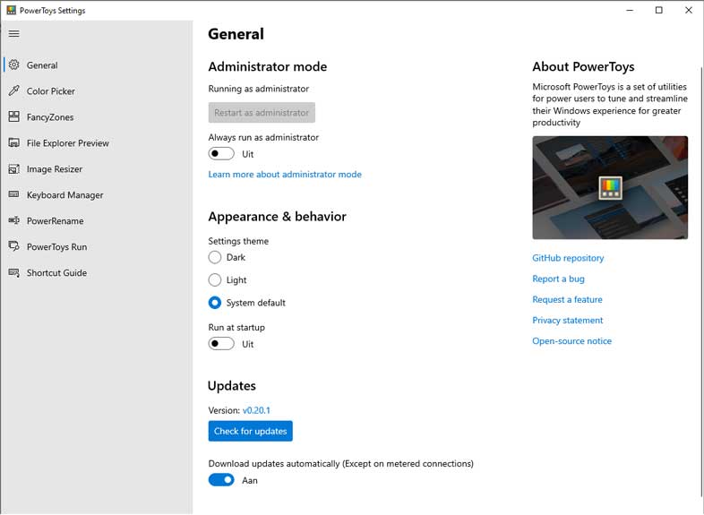 schermafbeelding review Microsoft Powertoys voor WIndows 10.