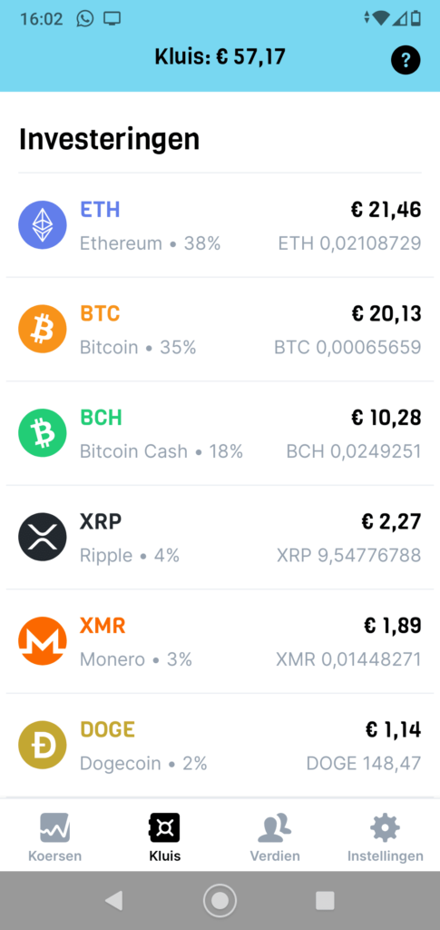 Mijn BLOX kluis met Bitcoin, Ethereum, Ripple, Bitcoin Cash.